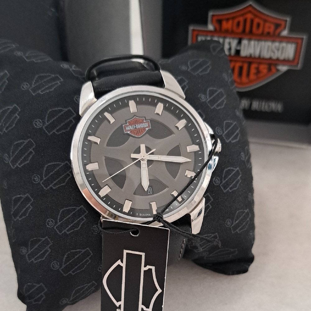 Bulova Harley-Davidson Black and Silver Wristwatch